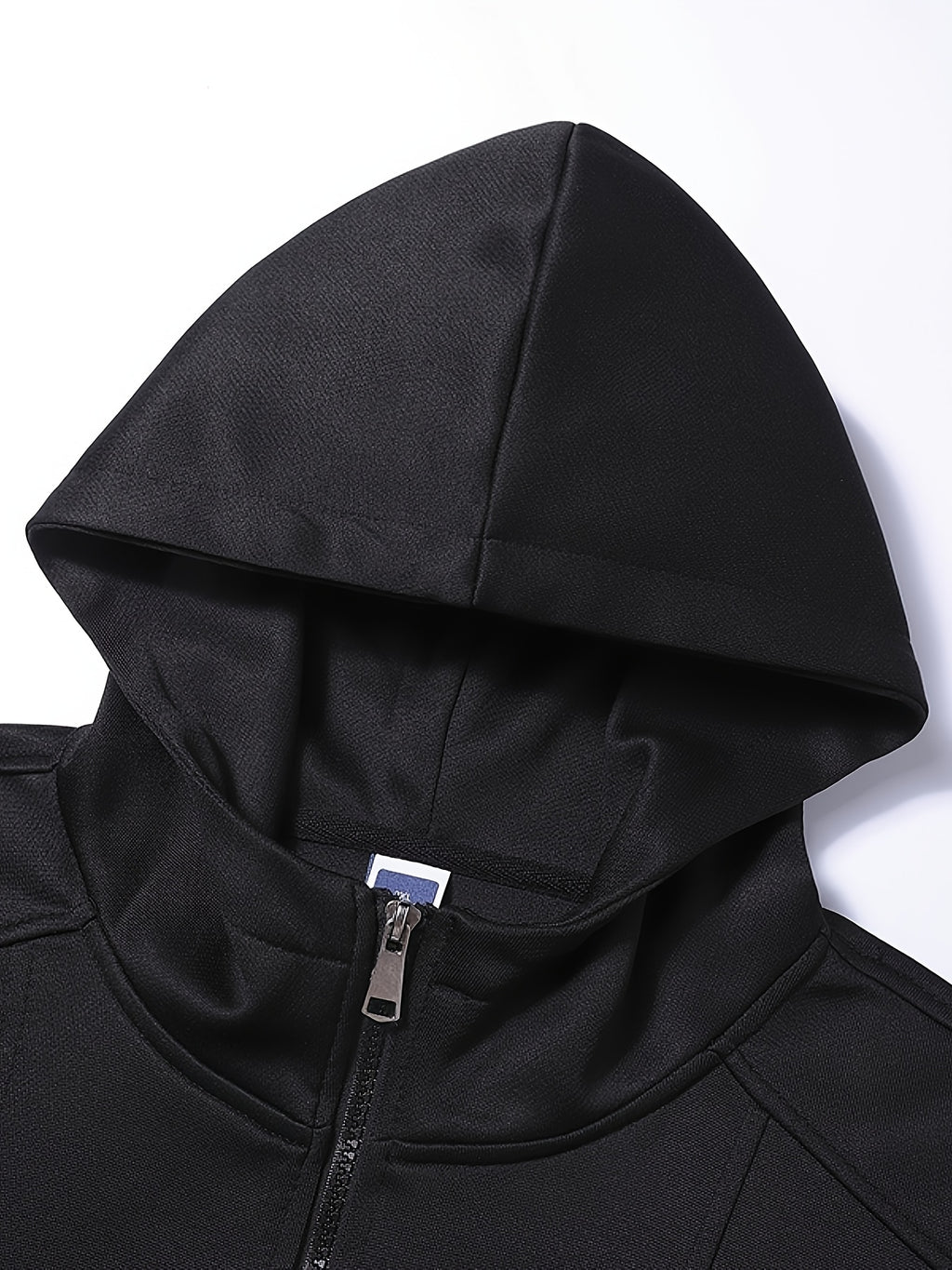 Men's Full-Zip Hoodie, Geometric Patchwork Loose Fit Long Sleeve Hooded Sweatshirt, Casual Streetwear Outerwear with Side Pockets, Thick and Soft Fabric Jacket, Suitable for Daily Walks, Gym, Sports, Outings, and Urban Streetwear - Black