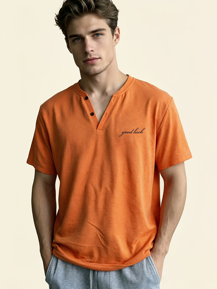 Men'S Short Sleeve Henley V-Neck T-Shirt, Casual Breathable Comfortable Daily Wear Top - good（black label）