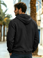 Men's New Spring/Autumn Linen Hooded T-Shirt, Suitable for Commuting, Parties, Outings, Travel, and Sports, Lightweight and Stylish Sweatshirt - Black