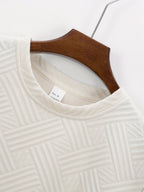 Men's Business Casual Sport Solid Color Crew Neck Jacquard T-Shirt - Khaki