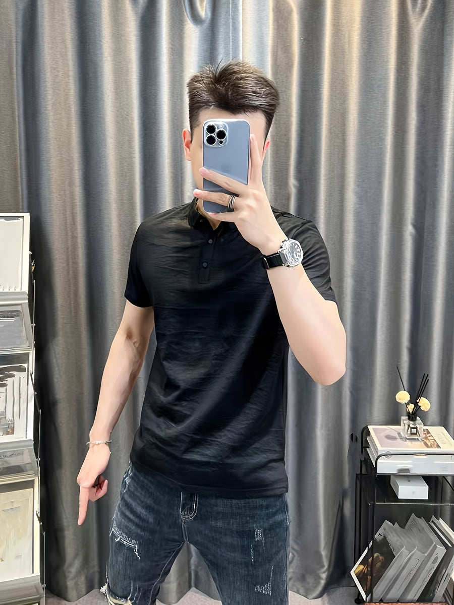 Men'S Breathable Lightweight Nylon Polo Shirt - Durable Summer Casual Business Top - Black