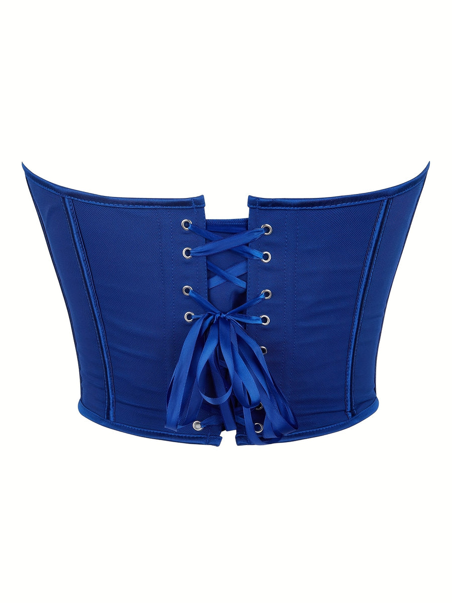 Sexy Women's Strapless Mesh Top, Breathable Double-Layer Frosted Texture, Women's Sexy Court-Style Corset Top - Blue