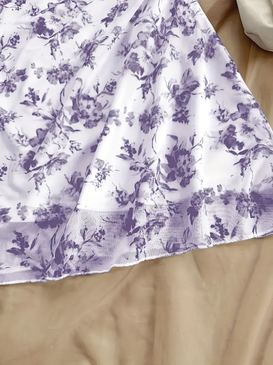 Women'S New Floral Print Halter Dress, Fashionable And Elegant, All-Season Wear - Lavender
