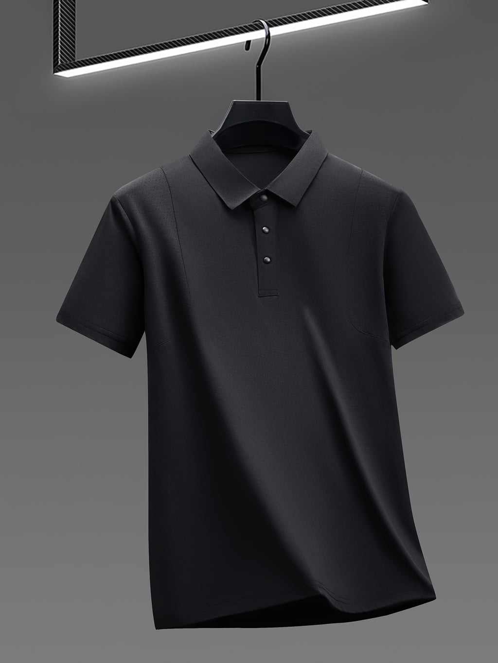 Summer Men'S Short Sleeve T-Shirt Breathable Cool Lapel Casual Polo Shirt - Black