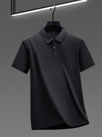 Summer Men'S Short Sleeve T-Shirt Breathable Cool Lapel Casual Polo Shirt - Black