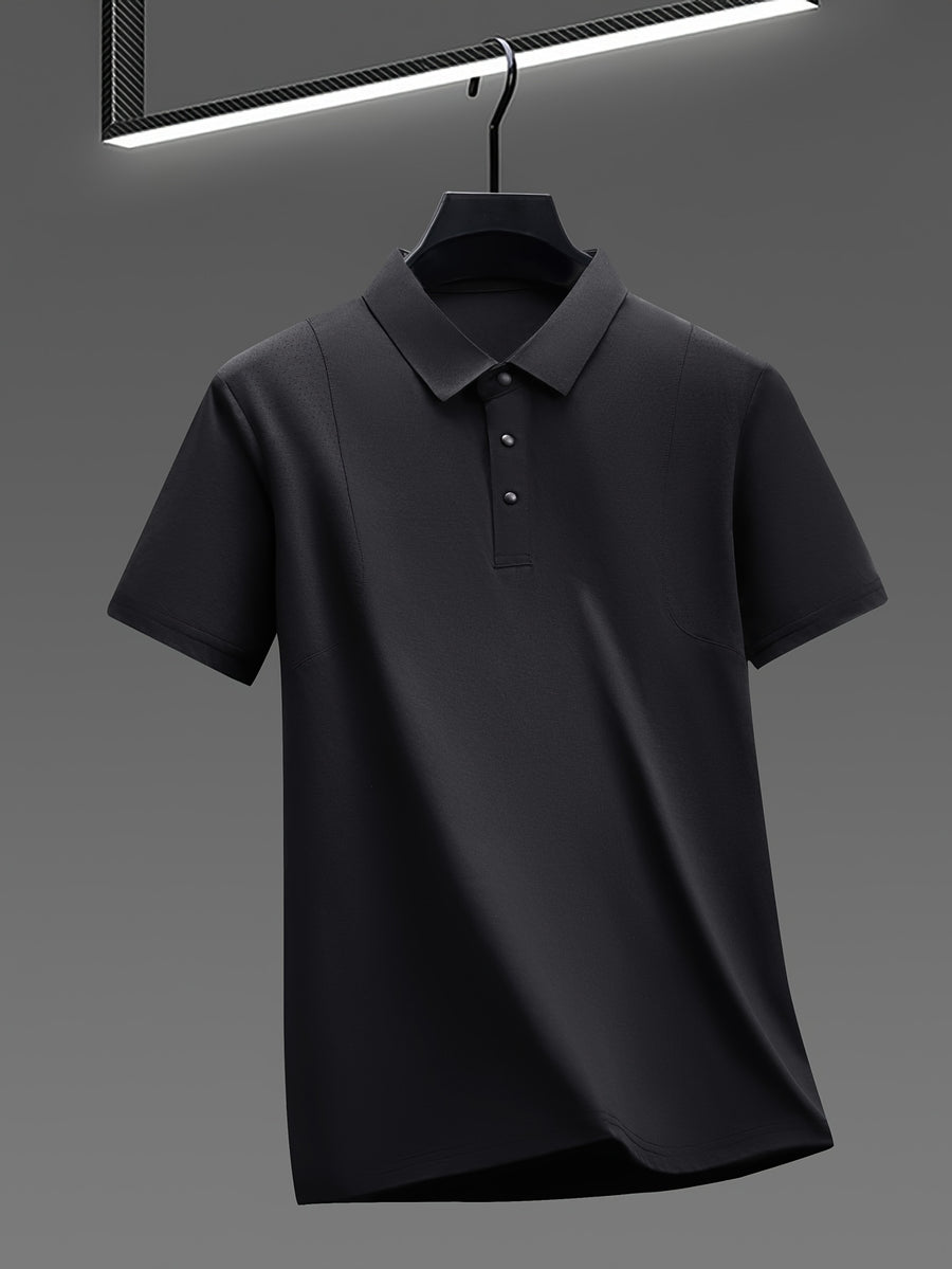 Summer Men'S Short Sleeve T-Shirt Breathable Cool Lapel Casual Polo Shirt - Black