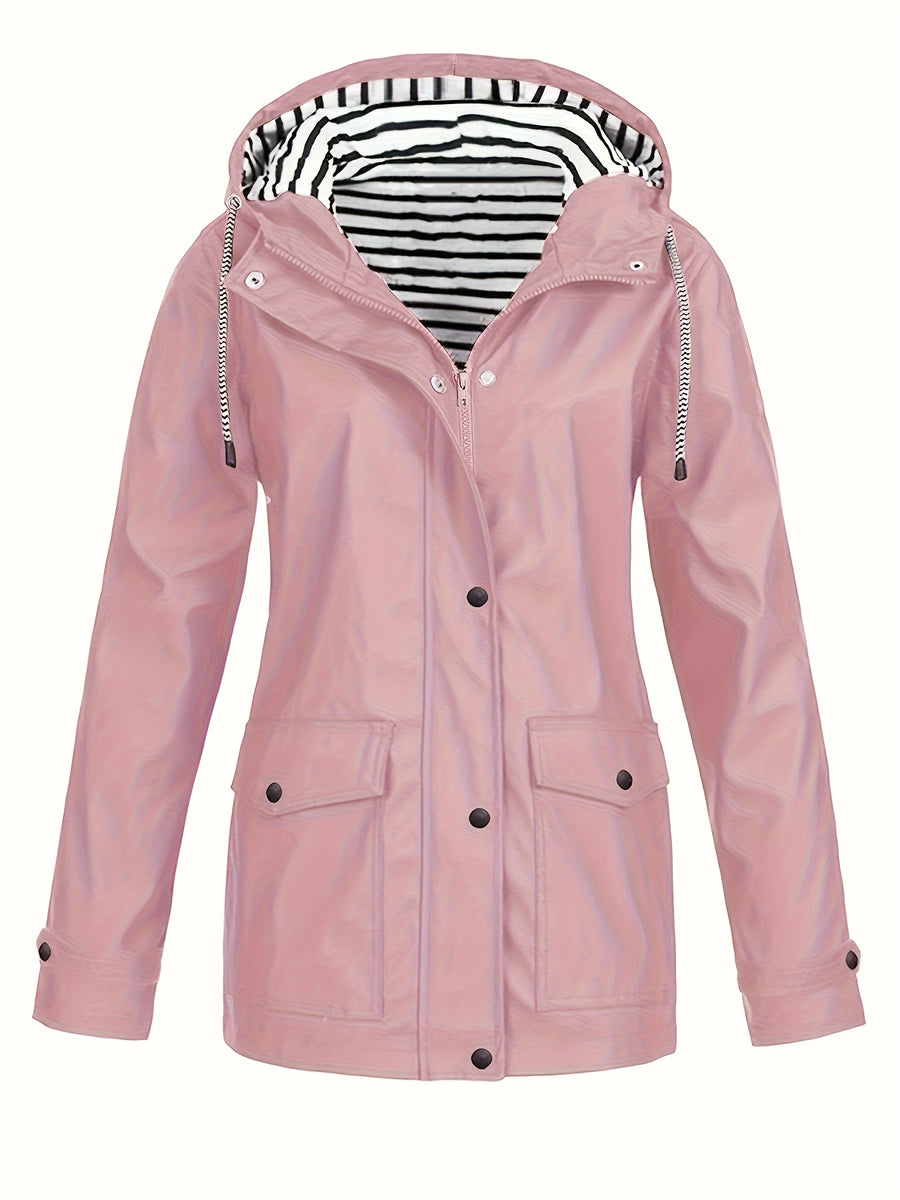 Women's Hooded Autumn/Winter Trench Coat - Pink Color