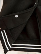 Women'S Baseball Jacket, Loose Casual Color-Blocked Coat, Letter Print Top For, Versatile Cardigan for Spring And Autumn in Korean Style - Black