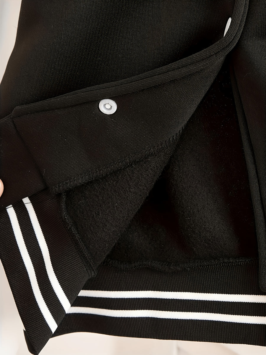 Women'S Baseball Jacket, Loose Casual Color-Blocked Coat, Letter Print Top For, Versatile Cardigan for Spring And Autumn in Korean Style - Black