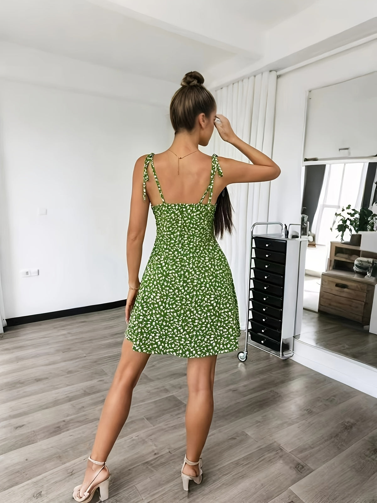 Summer French New Sweet Waist A-Line Fashionable Short Skirt Floral Elegant Suspender Loose Mini Dress - Mixed colors