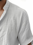 Men'S Fashion Polo Collar Linen Breathable Comfortable Casual Short Sleeve Shirt - White