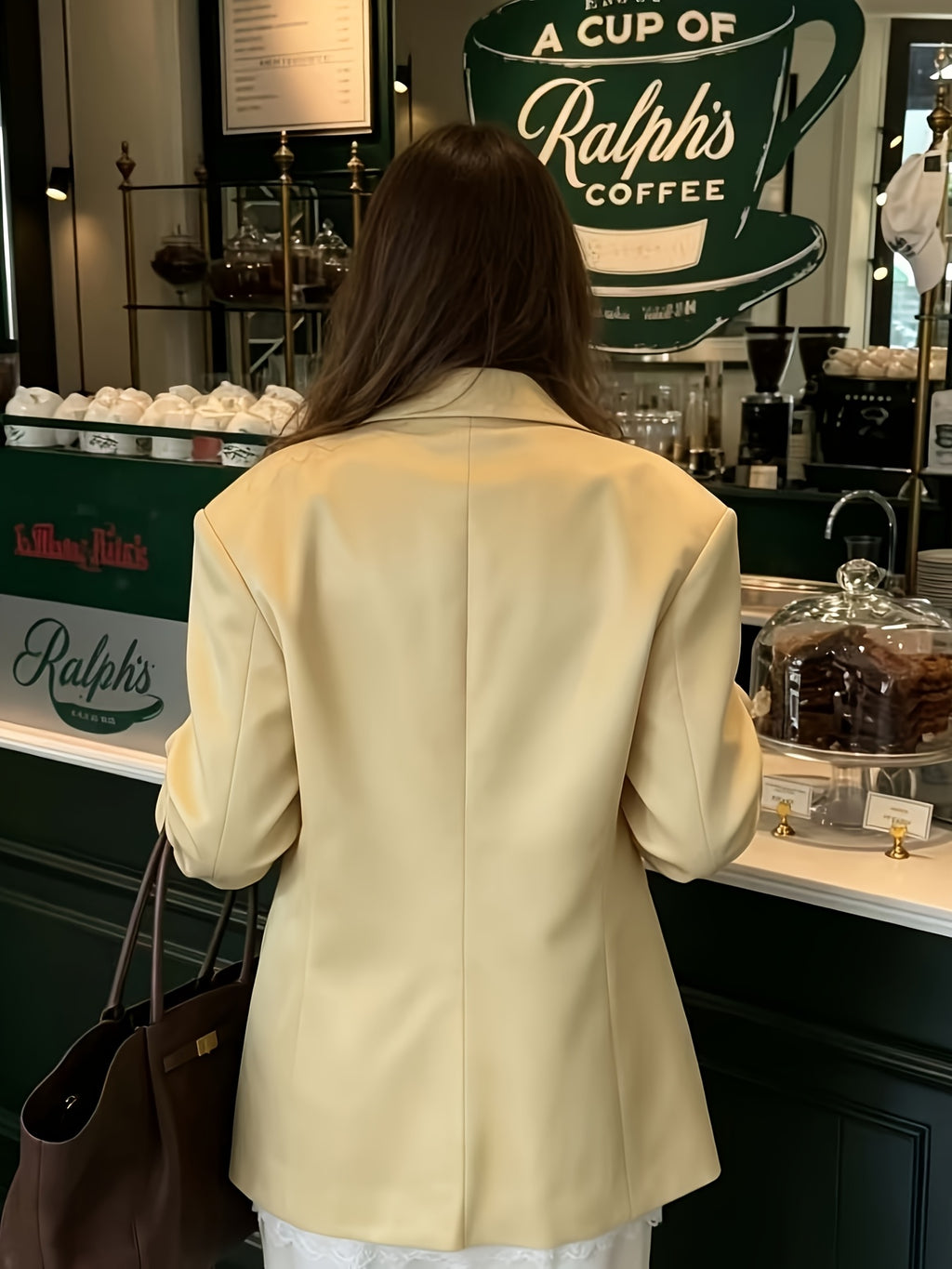 Elegant Women's Spring/Autumn Blazer, Long Sleeve Lapel Double-Breasted Suit Jacket, Stylish Outerwear for Daily Casual, Workplace, and Office Wear - Yellow