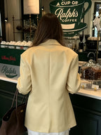 Elegant Women's Spring/Autumn Blazer, Long Sleeve Lapel Double-Breasted Suit Jacket, Stylish Outerwear for Daily Casual, Workplace, and Office Wear - Yellow