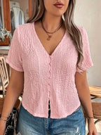 Button- V-neck Shirt - Pink