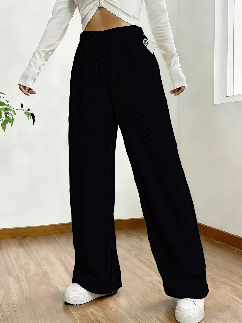 Women'S Elegant Micro-Elastic Pocket Trousers - Formal And Casual Pants, Suitable for Office And Daily Wear in All Seasons, Easy And Elegant Pants, Versatile Wardrobe Essential, Slim Fit, Smooth Fabric, Fashionable Bottoms - Black