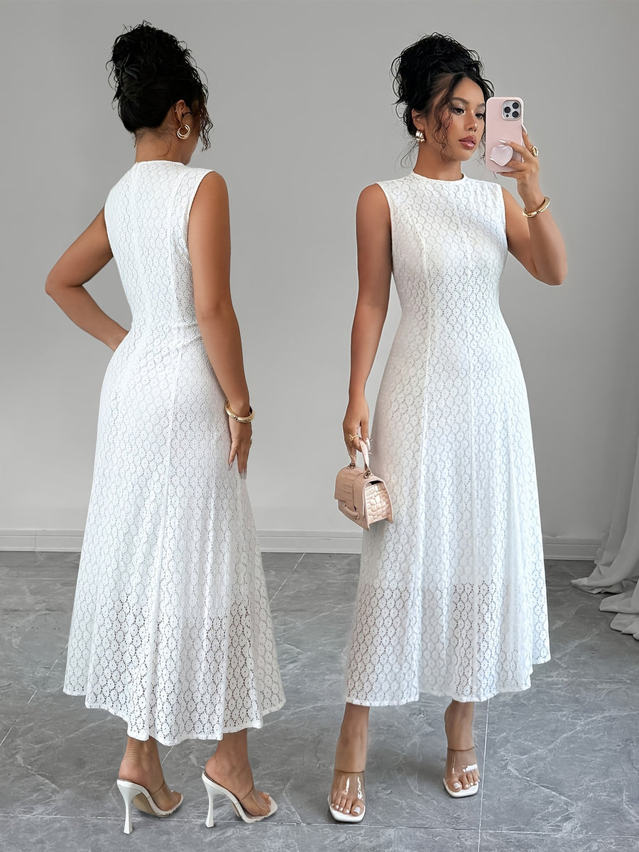 Elegant Women's Dress with Lace Detailing, Cinched Waist, and A-line Hem for a Flattering Silhouette. Sleeveless Long Dress, New Spring/summer Style, Perfect for Weddings, Daily Wear, New Year's, and Valentine's Day Outfits - Ivory White
