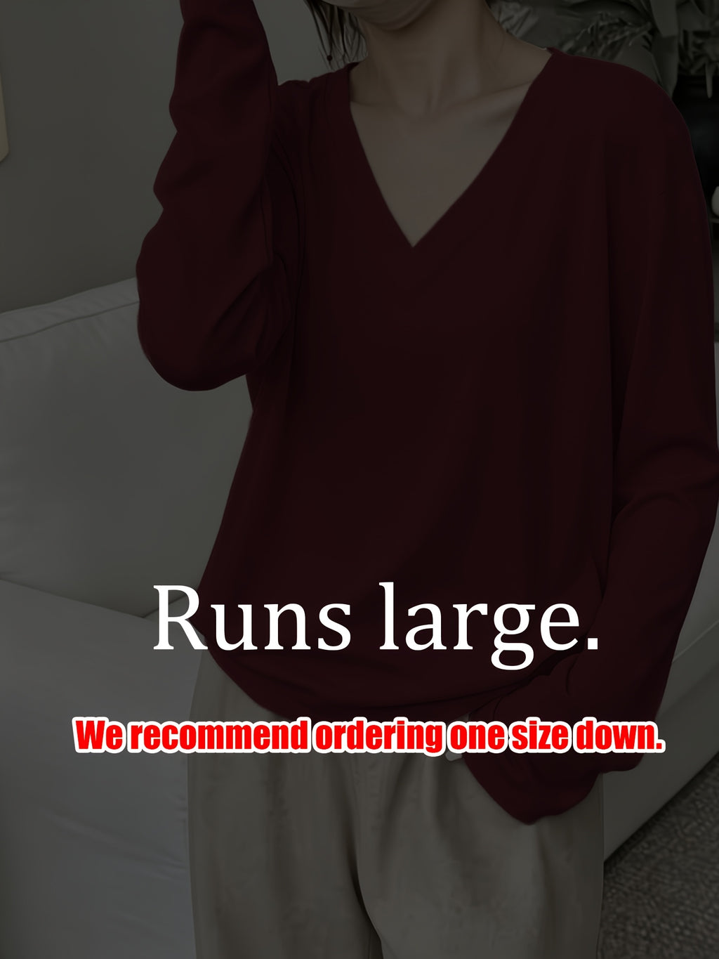 Loose Fit Drop Shoulder Sleeves Relaxed Style Women's Long Sleeve T-Shirt Polyester Women's Autumn Top Thin V-Neck Pullover Solid Color Basic Style Women's Casual Base Layer Spring/Autumn Women's Clothing Machine Washable, Not Dry Cleanable Autumn - Red
