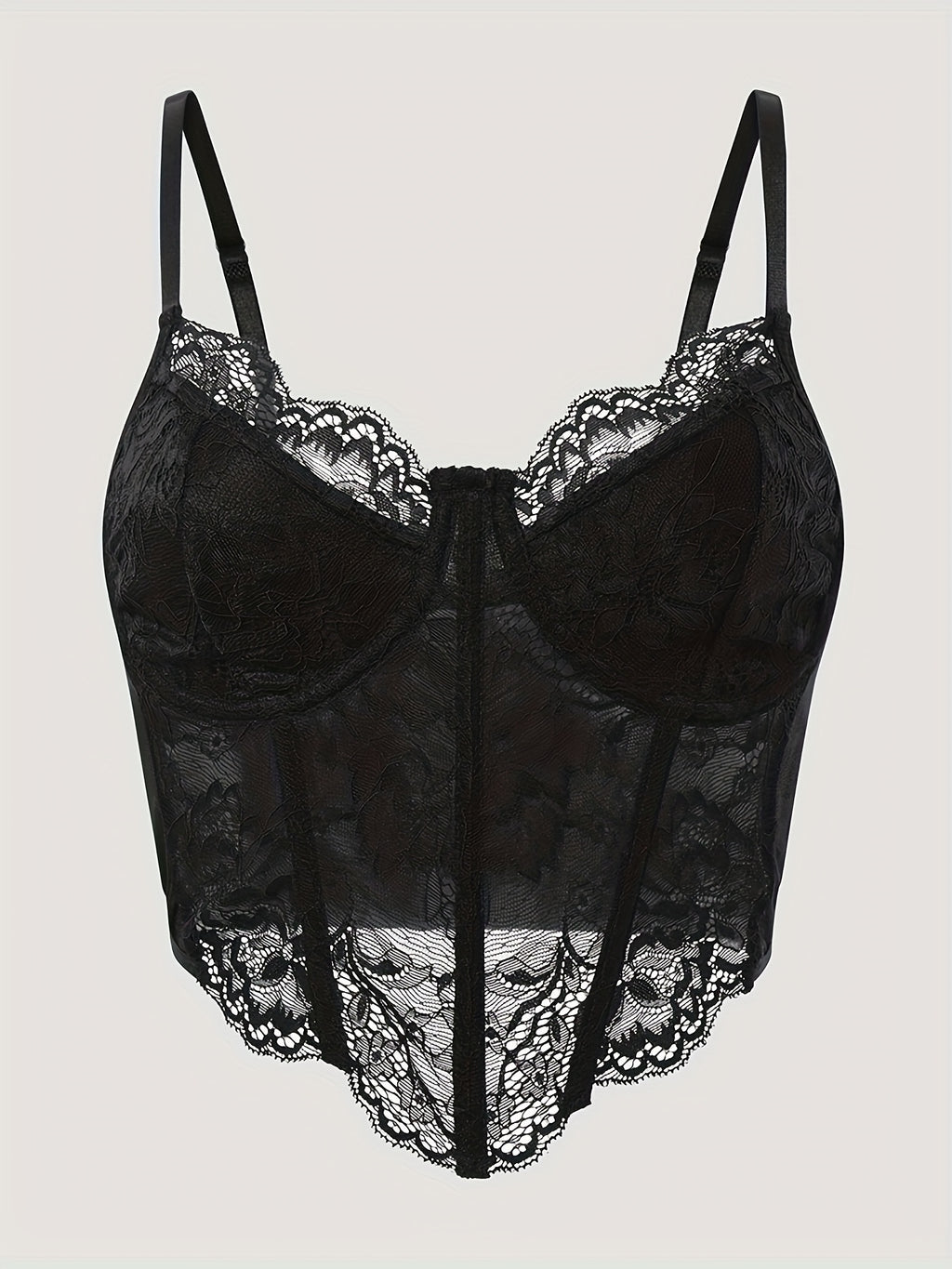 European Style Sexy Floral Lace Diamond Fishbone See-Through Women'S Corset Top - Black