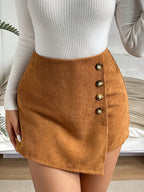 Button Detail Wrap Dress - Yellowish-brown