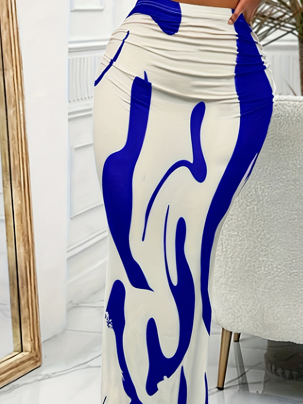 Elegant Spring And Summer New Zebra Pattern High-Waisted Fishtail Pencil Long Skirt - Blue
