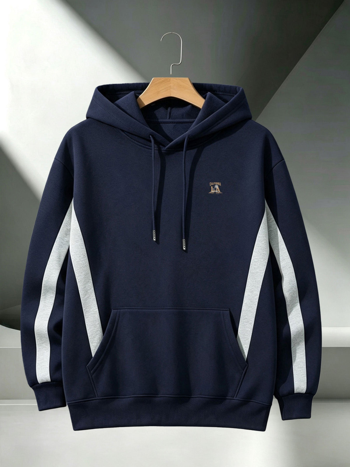 4pcs Set: 2026 Autumn/Winter Men's Street Style Hooded Sweatshirt with Diagonal Contrast Color Stripes on Sleeves, Long Sleeves, Adjustable Drawstring, Large Capacity Kangaroo Pocket for Phone, Skin-Friendly and Warm, Versatile Pullover Hoodie - Navy Blue+Navy Blue+Navy Blue+Navy Blue