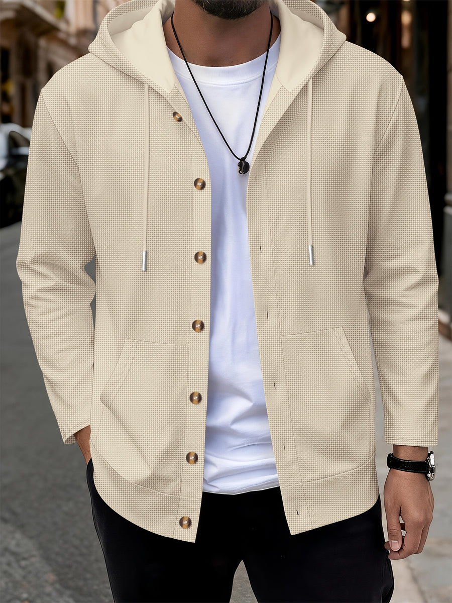New Fall Winter Men'S Cardigan Hoodie - Button-Front Sporty Casual Sweatshirt, Soft And Comfortable, Versatile Streetwear Gentleman Top Winter Clothes for Men - Khaki