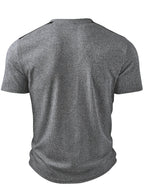 Men'S Fashion Men'S Top, Spring Summer Outdoor Casual Textured Ribbed Fabric Contrast Round Neck Zipper Patchwork Short Sleeve Men'S Henley Shirt - Dark Gray