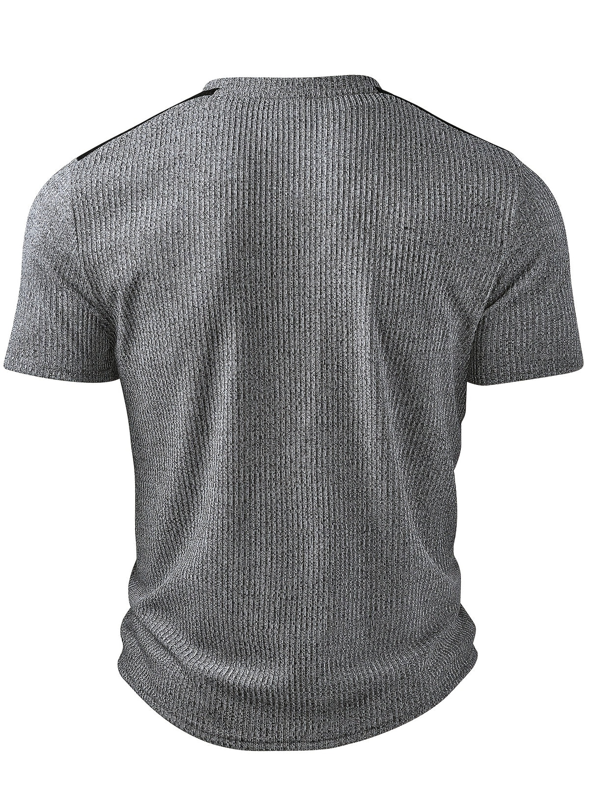 Men'S Fashion Men'S Top, Spring Summer Outdoor Casual Textured Ribbed Fabric Contrast Round Neck Zipper Patchwork Short Sleeve Men'S Henley Shirt - Dark Gray