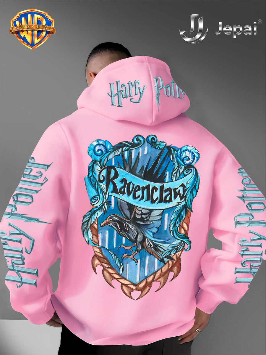 Warner Bros. Official, Trendy Cool American Street Style Harry Potter Badge Print Hooded Sweatshirt, Unisex American Street Style Long-Sleeve Top, Suitable for Daily and Outdoor Activities, an Excellent Warm Outerwear Choice for Autumn and Winter! - Pink