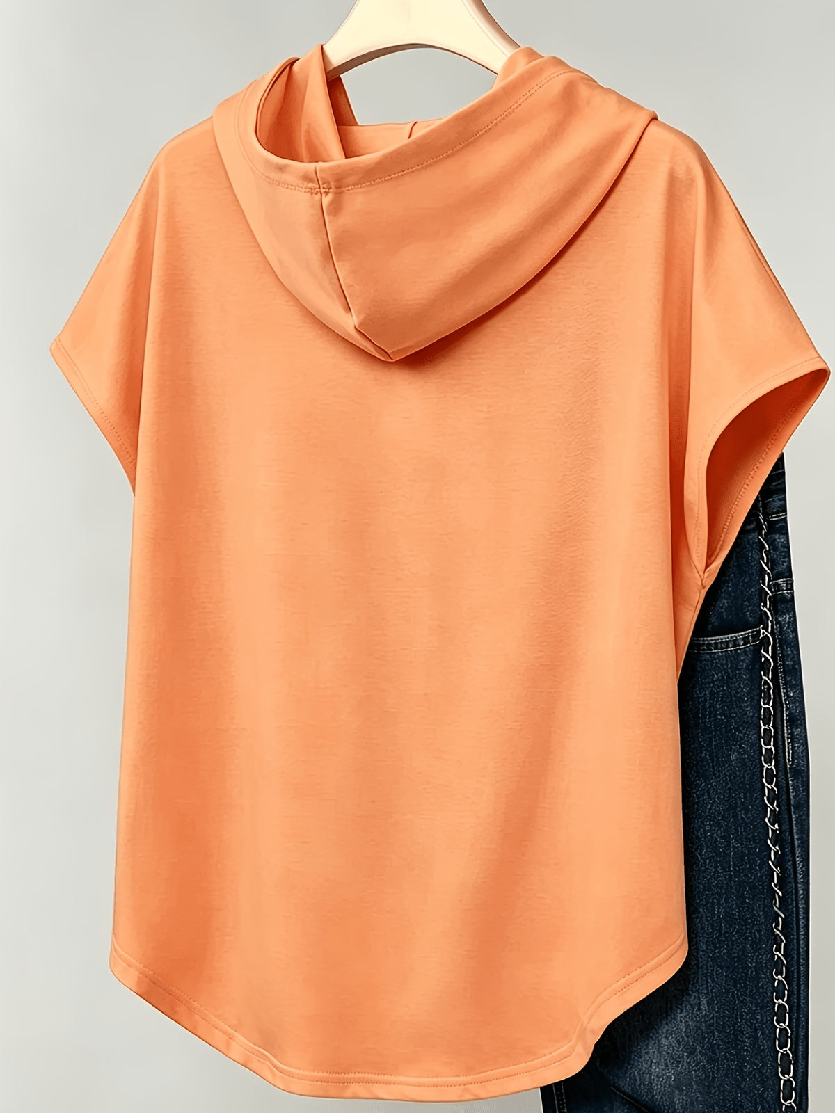 1pc Minimalist Black And White Butterfly Cold Style Advanced Print Y2K Style Women'S Sportswear Hooded Loose Design Soft And Comfortable Top Elegant Fashionable T-Shirt Hooded Short Sleeve - Orange-Red