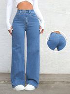 Blue Trendy Women'S Stretch Loose Jeans Wide-Leg Pants - Blue