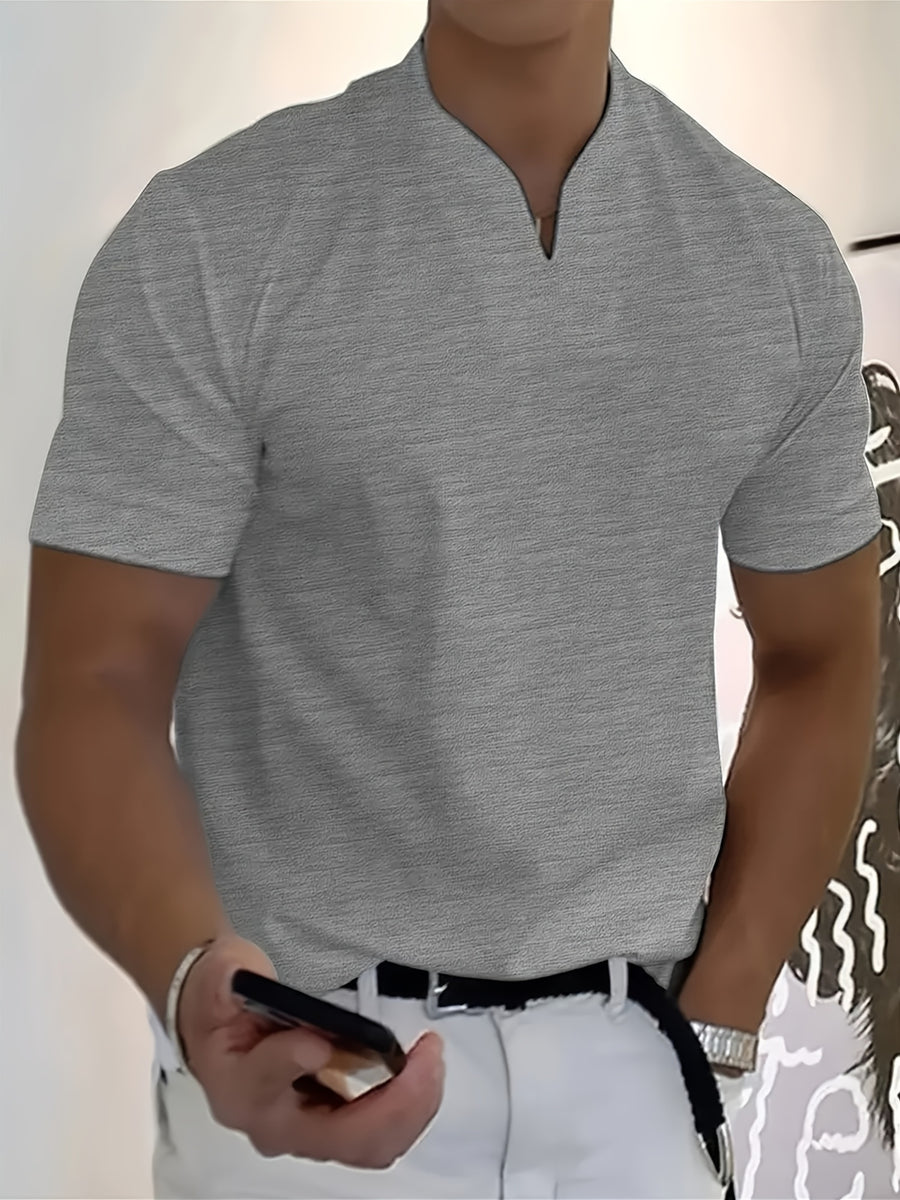 A 2026 New Style Men'S Summer Casual Sports V-Neck T-Shirt, Featuring a Street Fashion V-Neck Design, a Lightweight And Breathable Training Shirt for Exercise And Fitness, Suitable As a Base Layer for Daily Wear - Light Grey