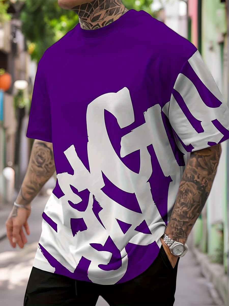 [Print Design - Not Textured] Men'S Short Sleeve T-Shirt - Outdoor Casual Loose Fit - Print Athletic Top - Round Neck Trendy Versatile - Breathable Quick Dry Spring Summer New Street Style - Mixed colors
