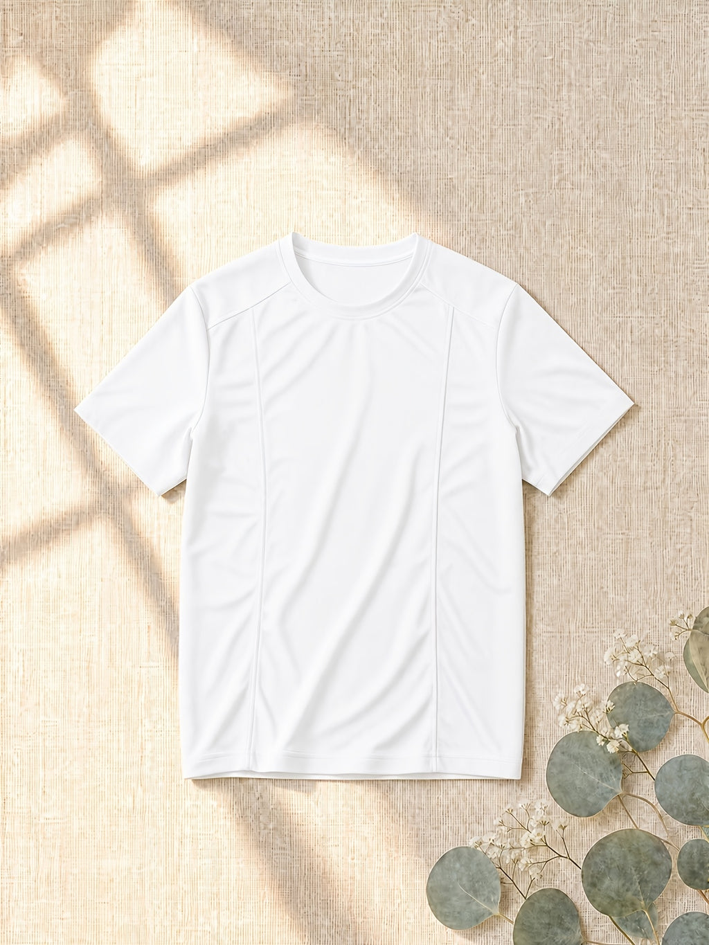 New Summer Casual Crew Neck Deconstructed Patchwork Short Sleeve Fitness T-Shirt with Cuffed Sleeves - White