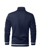 Men's Italian Shield Logo Baseball Jacket - High Collar Winter Warm Zipper Outerwear, Italian Shield Emblem & Ribbed Stripes, Machine Washable Fall/Winter Jacket for Casual & Wear - Starry Blue