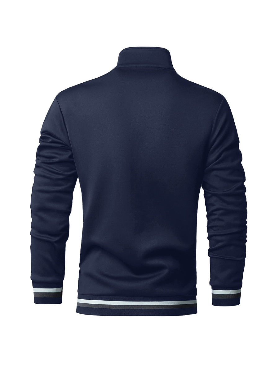 Men's Italian Shield Logo Baseball Jacket - High Collar Winter Warm Zipper Outerwear, Italian Shield Emblem & Ribbed Stripes, Machine Washable Fall/Winter Jacket for Casual & Wear - Starry Blue