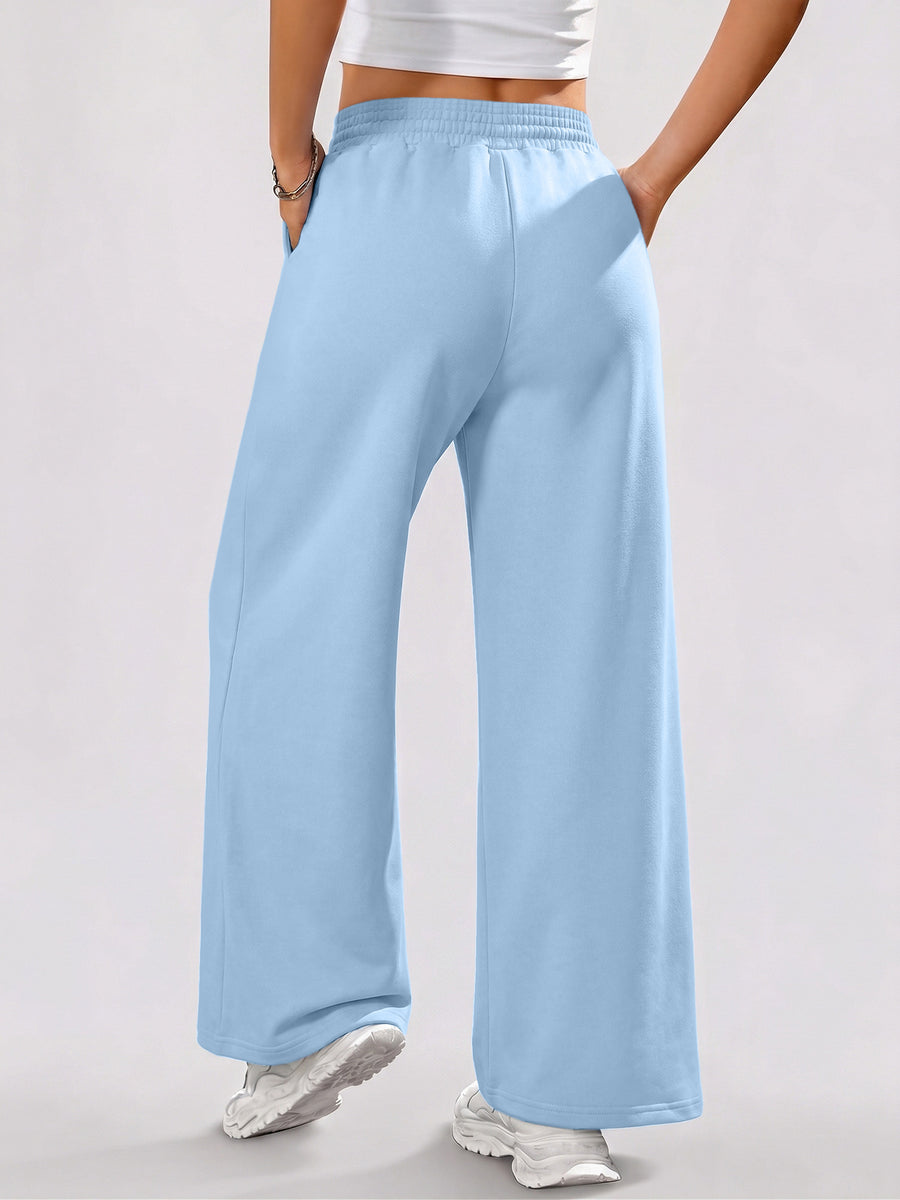 Women's High-Waist Wide-Leg Pants - Loose-Fit Trousers with Pockets, Straight-Leg Sweatpants Suitable for Spring Summer Fall, Casual Y Casual Attire, Machine Washable Wide-Leg for Workouts & Daily Outfits - Light Blue