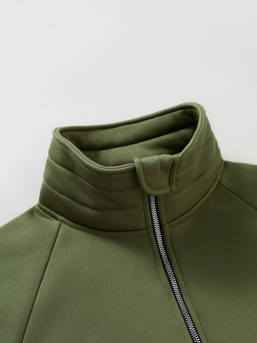 Men's Fashion Raglan Sleeve Sweatshirt with Half-Zip Open Neckline, Autumn/Winter Casual Versatile Long-Sleeve Sweatshirt - Olive Green