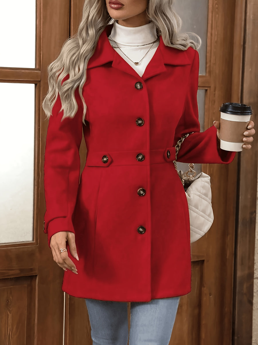 Fashion Women'S Elegant Tweed Coat Trendy Mid-Length Solid Color New Autumn Winter Coat - Red