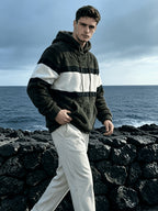 Dark Color Patchwork Hoodie - Olive Green