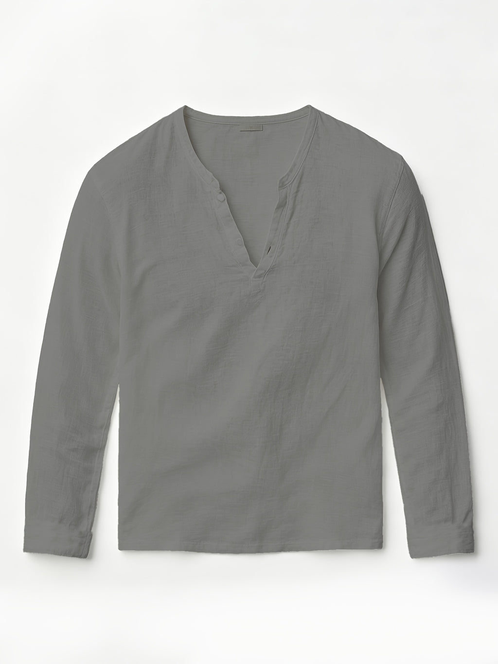 Henley Shirt Men'S Linen Long Sleeve Seasonal Lightweight Breathable V-Neck Loose Beach Vacation Casual Top - Grey