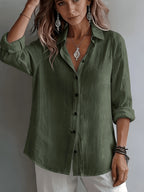BK260503047 Women'S Solid Color Shirt, Easy to Dry And Soft Texture, Elegant And, Commute Layering Versatile Shirt - Dark Green