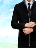 Autumn and Winter Casual Sweater Cardigan Jacket for Men, Thick Zipper Jacket with a Slightly Loose Three-dimensional Cut, Hiding Flesh and Slimming Without Dragging, Easily Creating a Fashionable Business Image (only Includes 1 Jacket) - Black