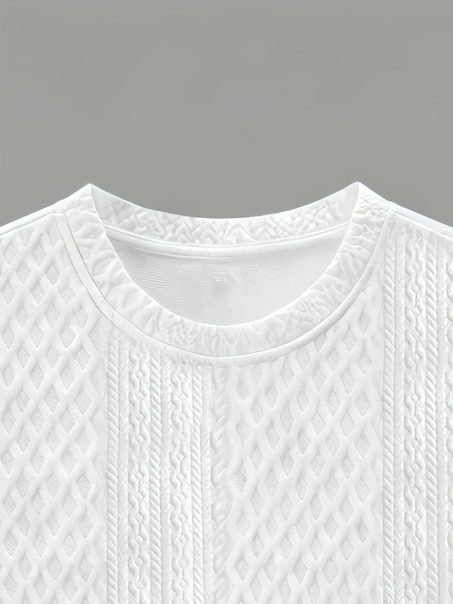 Men'S Round Neck Textured Fabric Short Sleeve T-Shirt, Suitable for Summer Casual Sports - White