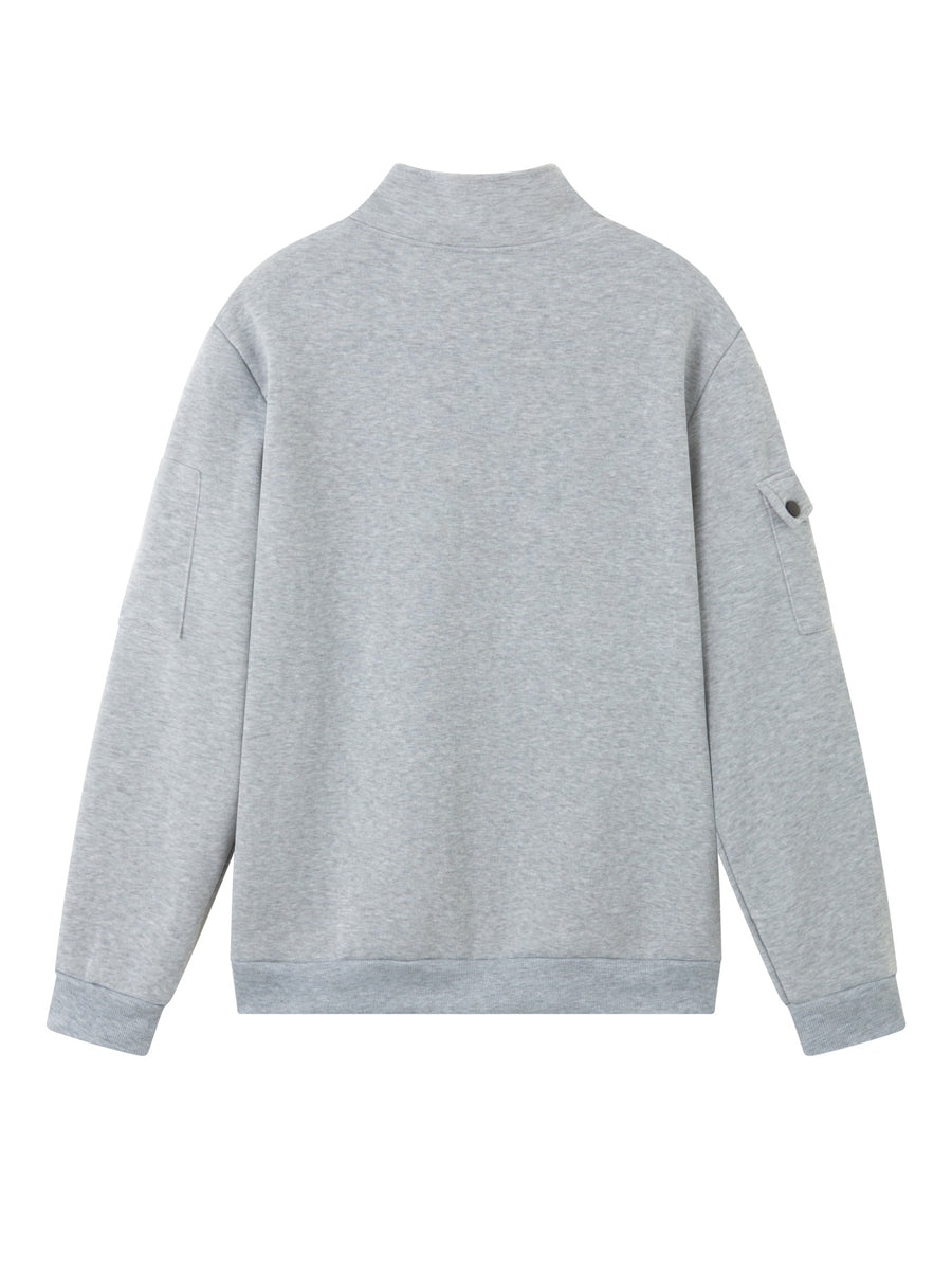 Spring and Autumn Men's Half-Zip Sweatshirt with Print, Loose Fit, Stand-Up Collar, Casual Sport Pullover - Light Grey