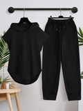 A Must-have New Product! Solid Color Sleeveless Hooded S Set! Jogger Pants with a Cinched Waist Highlight the Waistline, Paired with Sneakers for a Casual and Energetic Look, Women's Spring and Summer Fashion Casual Hooded Short-sleeve Set. - Black