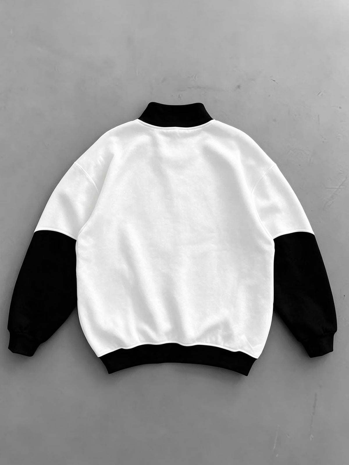 Men'S Individual Multi-Pattern Geometric Print Stand-Collar Sweatshirt, Black And White Contrast Color Patchwork Design, Quarter-Zip with Stand-Collar, Milan Element Sweatshirt - White