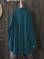 Women'S Loose Elegant Spring Autumn Long Sleeve Office Shirt Solid Color Casual Versatile Easy Top Work Blouse - Navy Color
