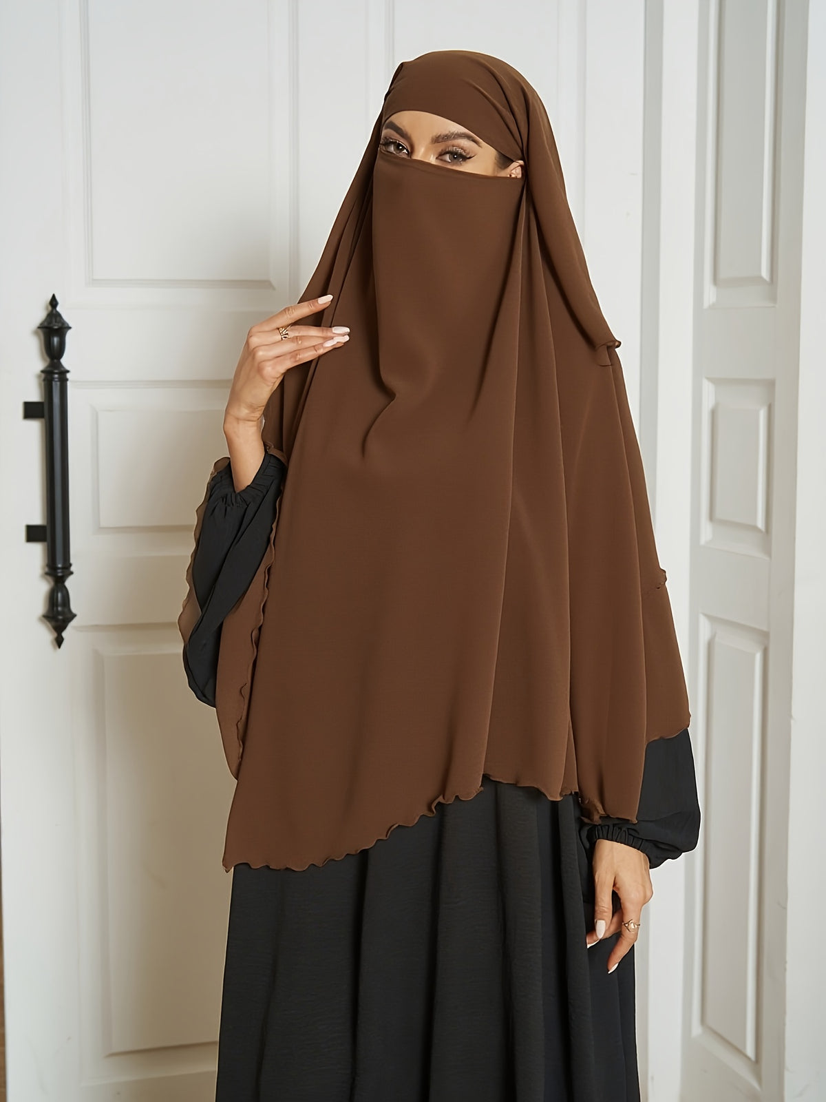 1pc Fashionable, elegant and casual three-layer chiffon fabric solid color suitable for daily wear, loose and comfortable Women's abaya headscarf.sarees for women indian wedding robe aid femme abayas for women muslim jilbab femme khimar hijab - Coffee Brown