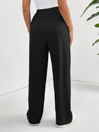 Elegant - 2pcs Women's Wide-Leg Casual Pants, Summer Lightweight Style, Letter Print - Peach+Black